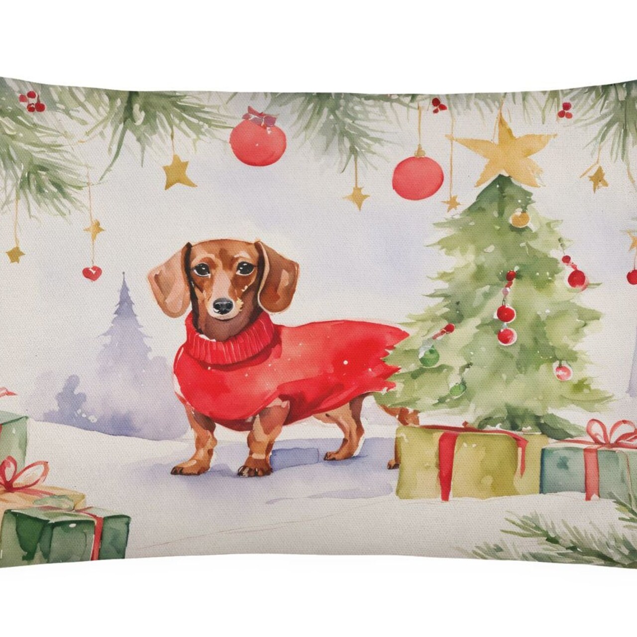 Edge Collections - 12" X 16" - Multicolor - Christmas Pillow Throw Waiting on Dachshund 1344 - 1 Piece